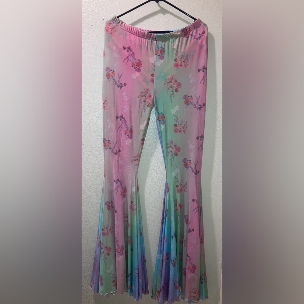 Pastel Rainbow Mesh Extra Wide Flares Pants
